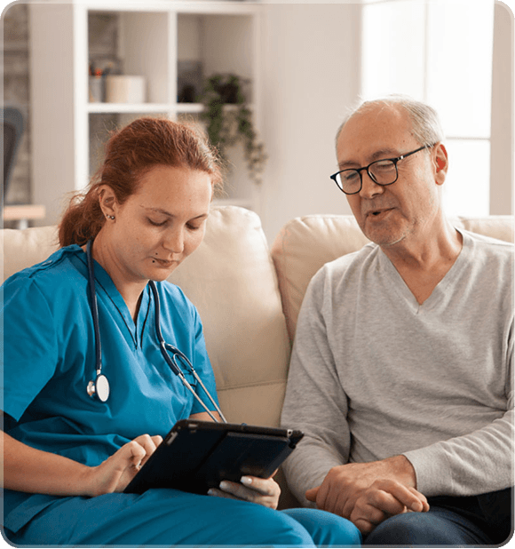 Mental health nurse with patient